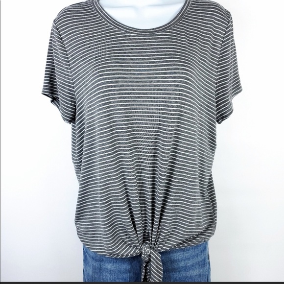 SO Tie Front Slinky Short Sleeve Striped Top Sz M - Picture 2 of 6